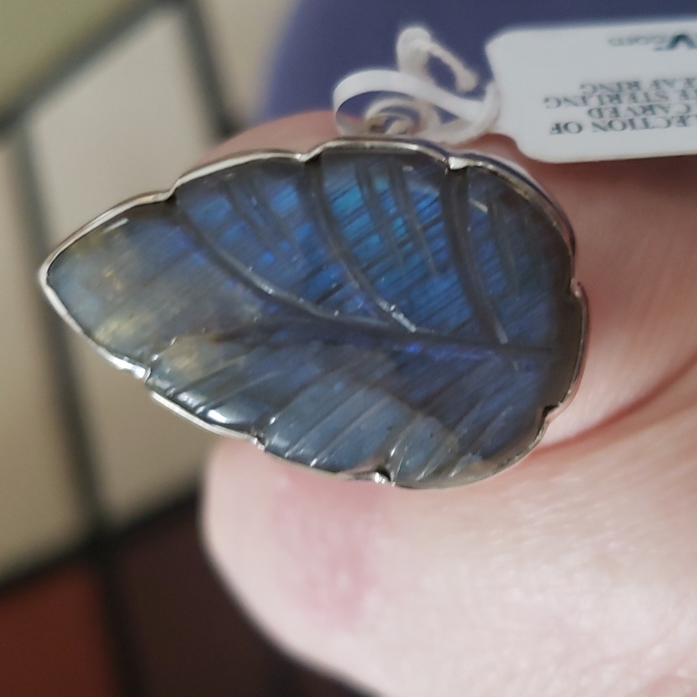 Labradorite and Sterling Silver Hand Carved Ring size 12